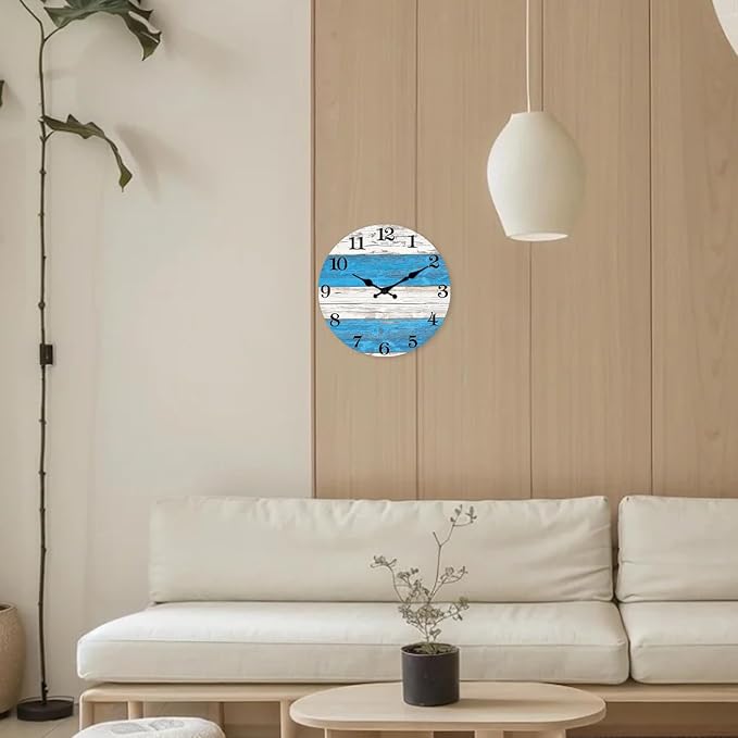 XNM Wood Decorative Clocks for Bedroom 10 Inch Nautical Small Farmhouse Wall Clock Battery Operated Round Silent Wall Clock Non Ticking(No Solid Wood, It is with MDF Material)