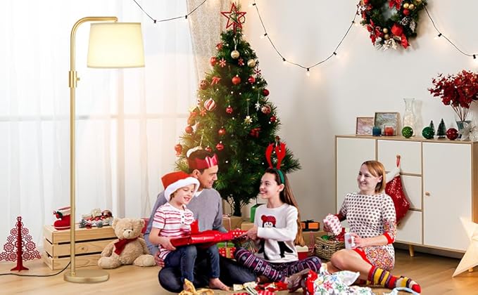 Ambimall Fully Dimmable Floor Lamp - Floor Lamps 9W LED Light Bulbs, Standing Lamps for Living Room, Modern Standing Light Tall Lamp for Bedroom (Gold and Light Beige)