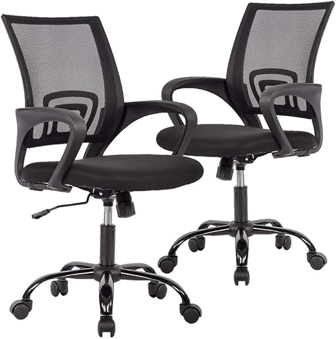 BestOffice Mesh Computer Back Support Modern Executive Adjustable Task Rolling Swivel Chair for Women,Men(2 Pack) (Black)