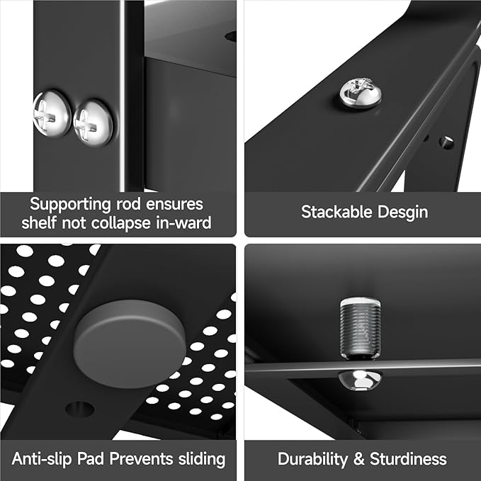 16.5-27’’L Expandable Stackable Cabinet Shelves, Adjustable Spice Rack Cabinet Shelf Organizer for Kitchen, Countertop, Pantry and Cupboard, Black