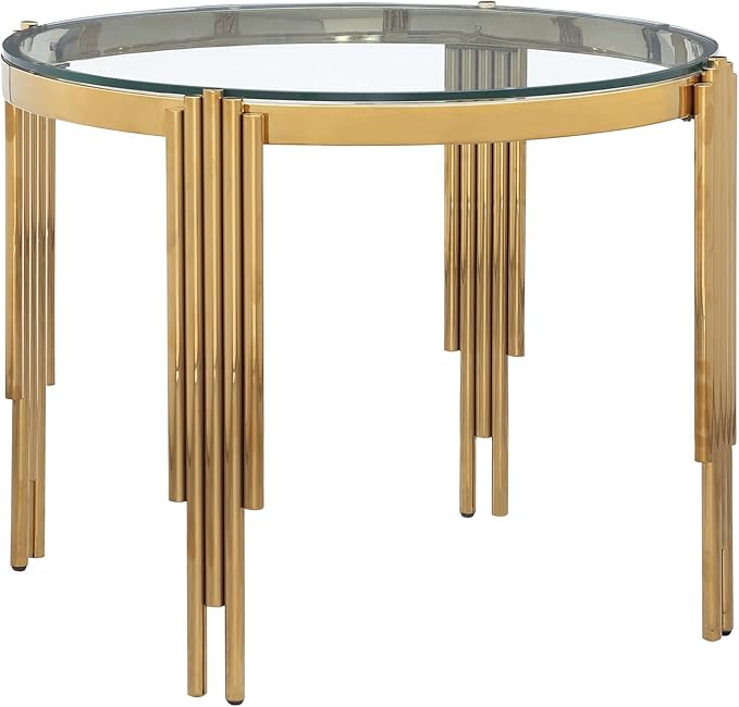 HomVent Modern Round Glass Dining Table, 38.6"L x 38.6"W x 30.00"H, Clear Glass Top with Stainless Steel Gold Legs, 6 Seater