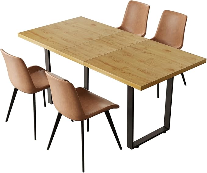 ZckyCine Modern Dining Table Set for 4-6 People Kitchen Dining Room Table Set Extendable Wood Dining Table and 4 Upholstered Chairs, Home Kitchen Furniture