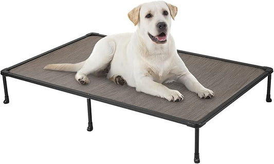Veehoo Chewproof Elevated Dog Bed - Cooling Raised Pet Cot, Breathable Mesh, Washable & Non-Slip for Large Dogs, Indoor/Outdoor, Brown Mat and Black Frame, 59x37inches (Model CWC2203A03)