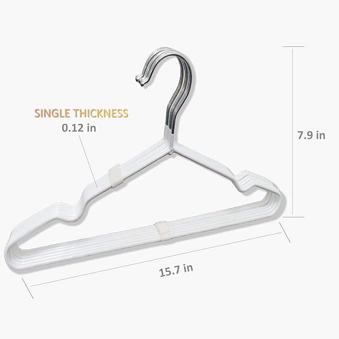 ‌Stainless Steel Heavy Duty Hangers - Non-Slip Rubber Coated, Space Saving Ultra Thin Design for Coats, Pants & Dresses (24 Pack, White)