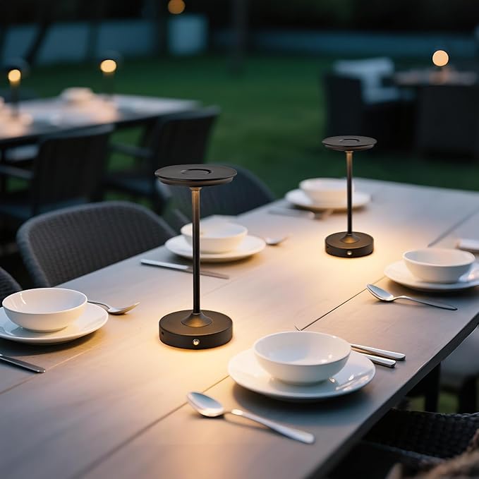 2 Pack Rechargeable Table Lamp, LED Cordless Table Lamp, 5000mAh Battery Operated Portable Table Light,Dimming for Restaurant/Patio/Outdoor(Black)