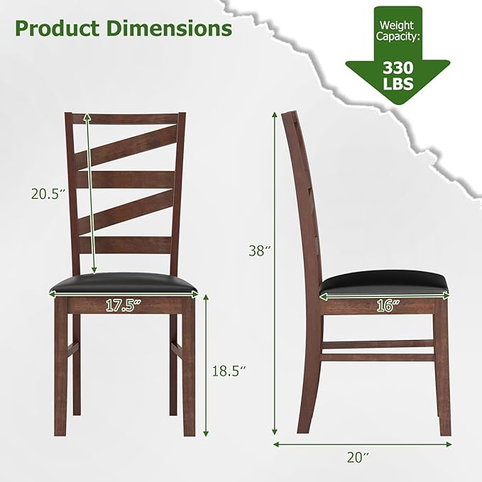 GOFLAME Wooden Dining Chairs Set of 2, PU Leather Upholstered Kitchen Chairs with W-Shaped Hollowed Backrest, Rubber Wood Legs, Armless Side Chairs for Living Room, Dining Room, Restaurant