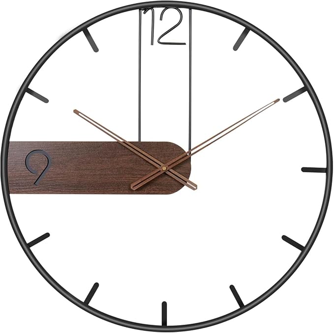 30 Inch Large Wall Clock, Modern Wood Metal Frame Silent Non Ticking Battery Operated Wall Clocks Decoration for Living Room, Bedroom, Kitchen, Minimalist Walnut Dial Arabic Numerals