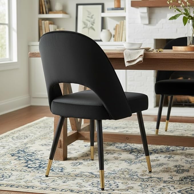 LukeAlon Classic Velvet Dining Chairs Set of 4, Upholstered Open Back Kitchen Chairs with Metal Legs Armless Side Chairs Mid Century Dining Chair for Dining Room, Luxurious Black