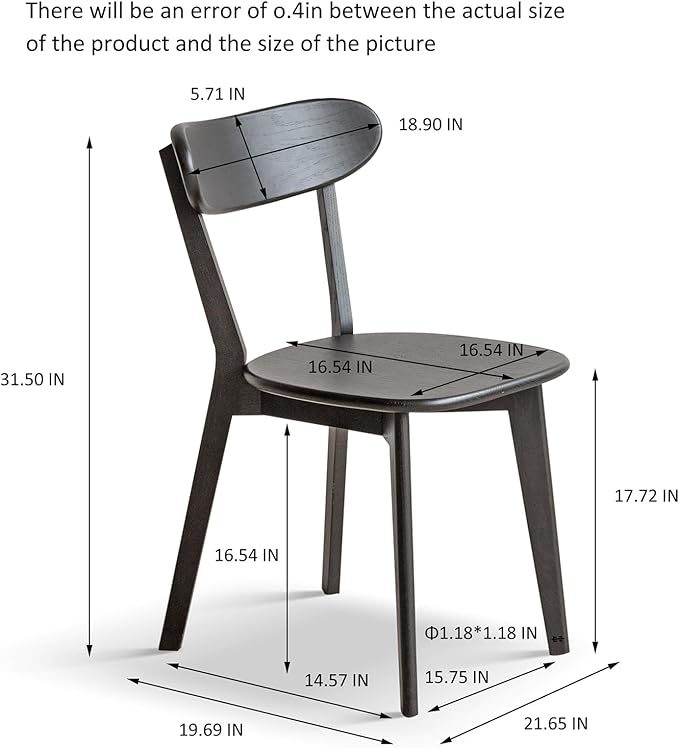 Black Wood Dining Chair,FAS Grade Oak Dining Chair, Sturdy Outer Sword-Leg Design in Black Finish for Restaurant, Cafe, and Modern Home Kitchen,Easy Assembly,400 lb Capacity
