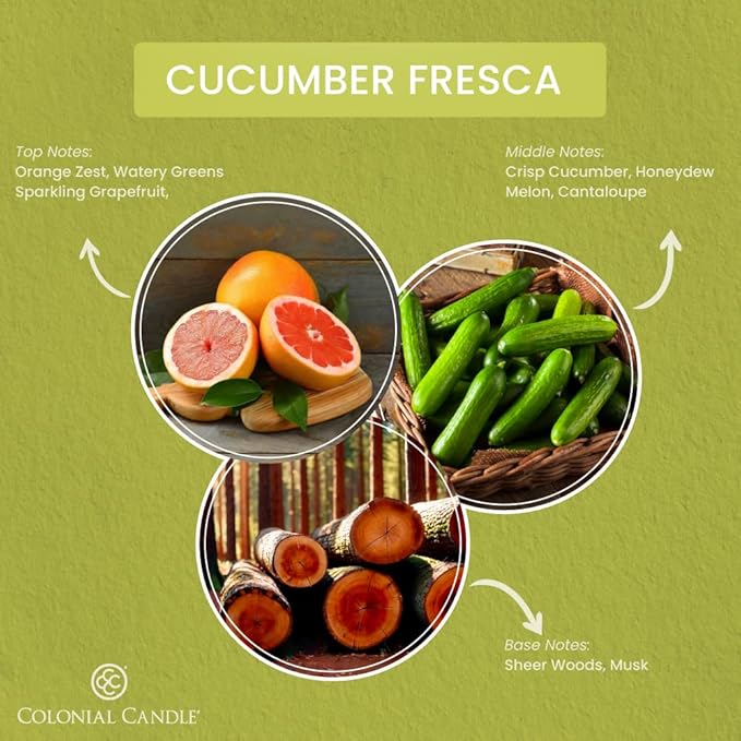 Colonial Candle Cucumber Fresca Scented Jar Candle, 2 Wick, 3.5 oz, Mottled Wax Candle