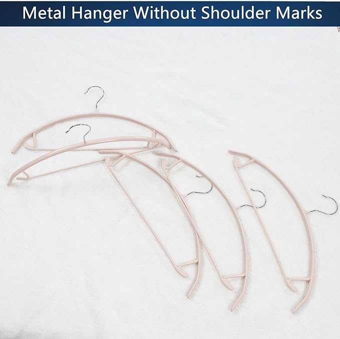 16.5 Inch Pink No Shoulder Bumps No Mark Non-Slip Rubber Coated Contour Meta Hanger for Sweater T-Shirt Suit Coat Uniform with Pants Bar Pack of 20