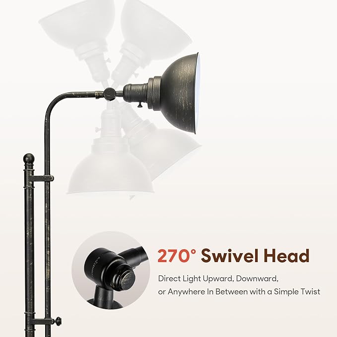VONLUCE Floor Lamp for Living Room, 65'' Tall Industrial Floor Lamp, Adjustable Height & Head Vintage Metal Standing Reading Lamp for Bedroom, Office, Farmhouse, ETL Certificate
