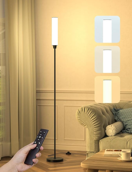 Floor Lamps for Living Room, Upgrade Moder Floor Lamp with Remote Control, Full Range Dimming Minimalist Standing Lamp Perfect for Living Room, Bedrooms and Office (Black)