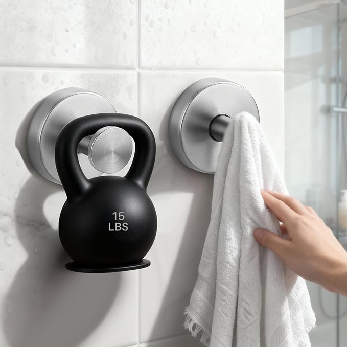 Suction Cup Hooks Stainless Steel Shower Hooks No Drill Towel Hooks Removable Wreath Hanger for Front Door, Bathroom Wall, Kitchen, Glass, Mirror (2 Pack)