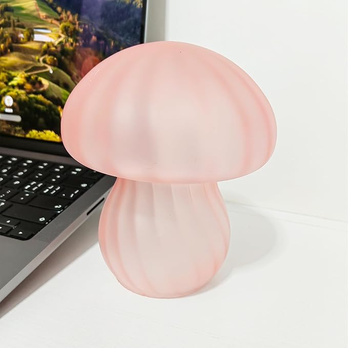 Mushroom Table Lamps Night Lights Cute Glass Nightstand Bedside Desk Lamps for Bedroom Living Study(Bulb Included) - Pink Stripes