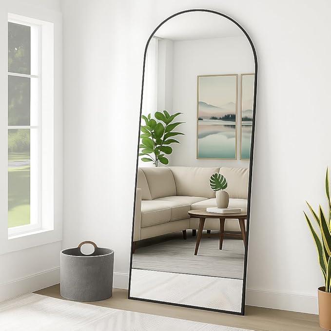 BEAUTYPEAK 65"x24" Full Length Mirror, Arch Full Body Floor Mirror, Wall Mirrors Hanging or Leaning Arched-Top with Stand for Bedroom, Living Room, Dressing Room, Black