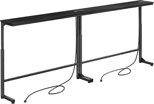 Kitstorack 2-Pack Black Console Table, 7.9" Deep Panel, Adjustable Height (25"-33") & with 2 Power Outlets, Behind Sofa Couch Table, Use Together or Separately - 79" L