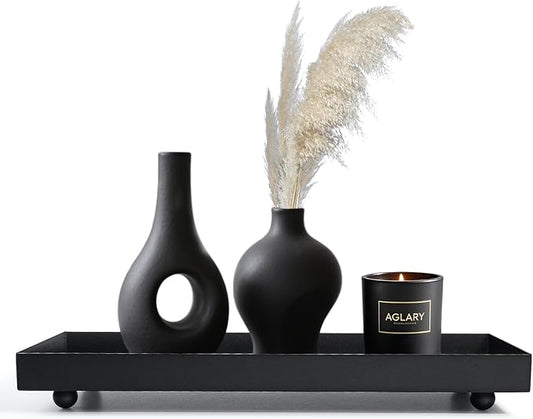 Rectangle Black Matte Metal Tray, Suit for Candle Holder, Vanity Decor Projects, Bathroom Toilet Tank Tray, Perfume or Jewelry Storage, and Coffee Table Centerpiece