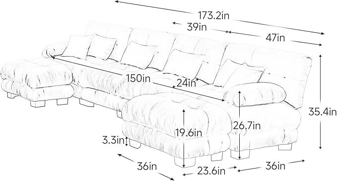 173.2" Oversized Couch, 4 Seater Modular Sectional Sofa, Beige Large U Shaped Sectional Fluffy Couch Set, Chenille Cloud Couches with Ottoman, Deep Seat Sofas for Living Room