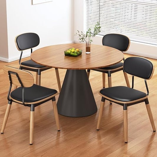 Dining Chairs Set of 4, Modern Faux Leather Upholstered Kitchen Chairs with Walnut Bentwood Back and Enlarged Seat Cushion, Metal Legs for Kitchen Dining Living Room, Restaurant