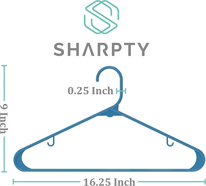 Sharpty Plastic Hangers Clothes Hangers for Clothing, Closet, Coats & Shirts - Durable, Thick, Tough & Space Saving - for Everyday Standard Use, Room Essentials & Basics - 60 Pack - Blue