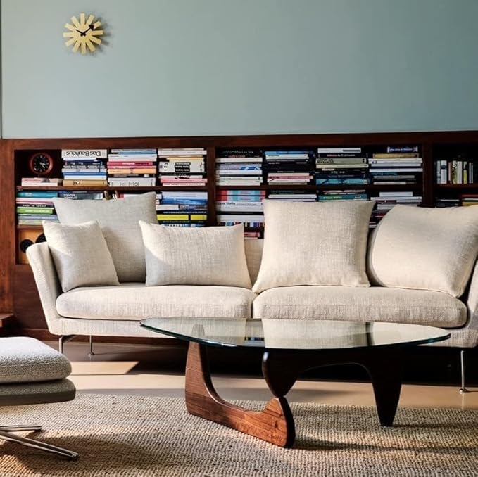 Mid Century Coffee Table Triangle Glass Coffee Table with Solid Wood Base and Thick Clear Glass Top Modern End Table for Living Room, Patio, Office, Dark Walnut