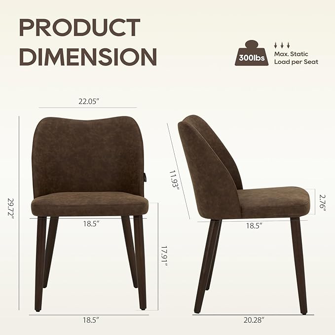 Wooden Dining Chairs Set of 4, Upholstered Kitchen Dining Room Chair, Modern Fabric Farmhouse Dinner Chair for Restaurant & Cafe, Dark Brown