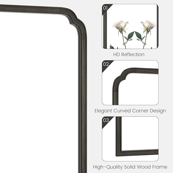 WallBeyond Wooden Framed Wall Mirror, Natural Wood Bathroom Vanity Mirror for Entryway, Living Room or Bedroom Home Decor Vertical or Horizontal Hanging [24" x 36" Black]