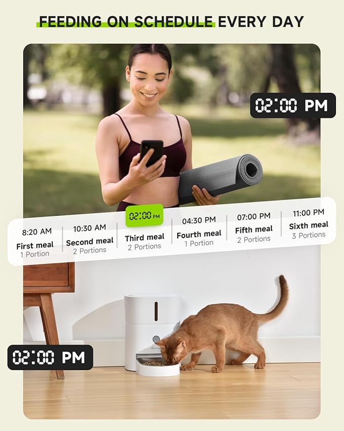 Cordless Dog Water Fountain 7L,Battery Operated Wirelss Dog Water Dispenser +3L Automatic Cat Feeder,5G & 2.4G Wi-Fi Timed Cat Food Dispenser, 1-10 Meals Per Day