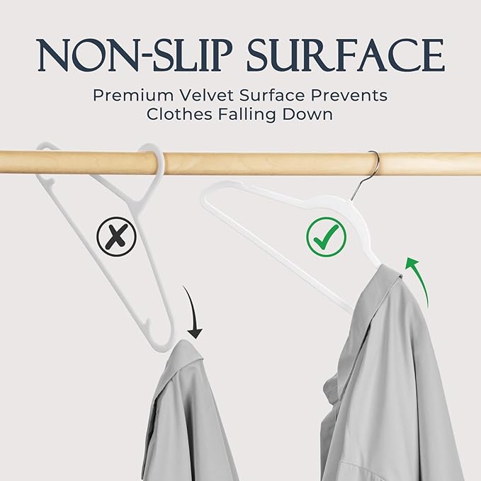 HOUSE DAY White Velvet Hangers 40 Pack, Non Slip Clothes Felt Hanger Heavy Duty for Coat, Premium Slim Space Saving Suit Hangers for Closet Organizer, 360° Rotating Silver Hook