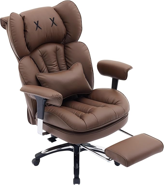 Efomao Big and Tall Office Chair 400lbs, Ergonomic High Back Executive Office Chair with Footrest, Wide Computer Desk Chair for Home Office, Comfortable PU Leather Heavy Duty Chair，Brown