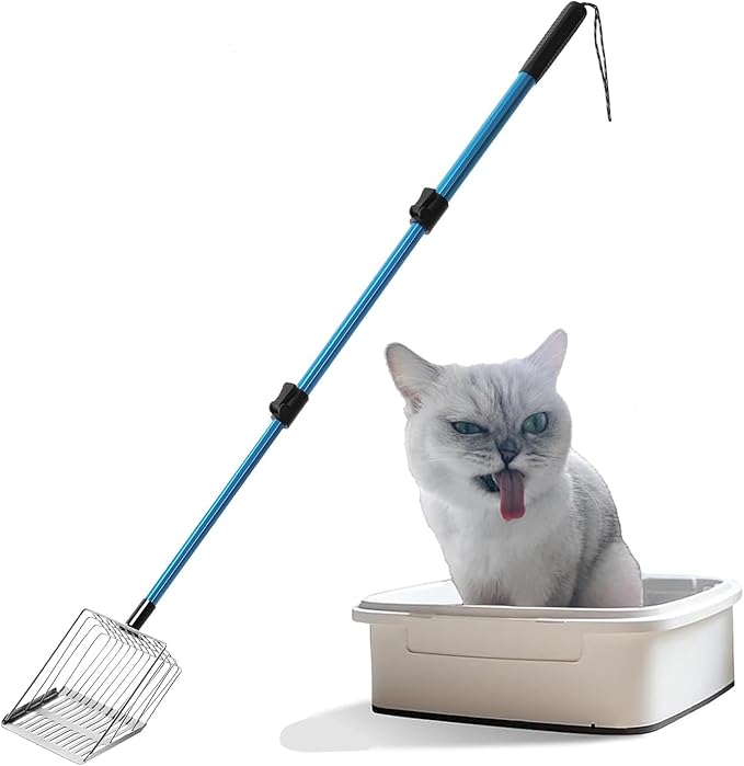 Cat Litter Scoop Long Handle: 22"-40.5" Extendable Metal Cat Poop Scooper with Deep Shovel for Litter Box Durable Heavy Duty Cat Litter Shovel for Easy Sifting