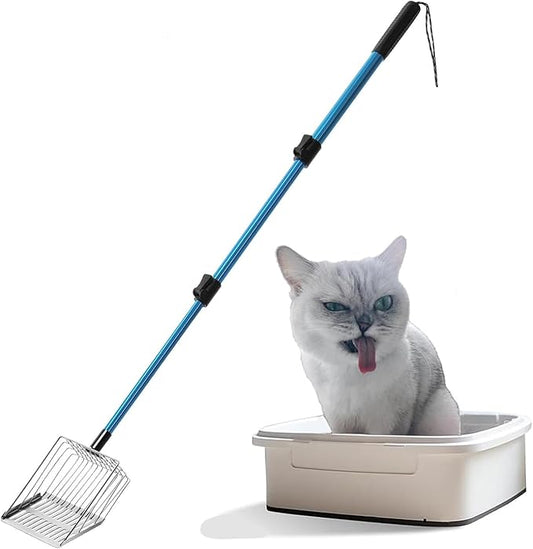 Cat Litter Scoop Long Handle: 22"-40.5" Extendable Metal Cat Poop Scooper with Deep Shovel for Litter Box Durable Heavy Duty Cat Litter Shovel for Easy Sifting