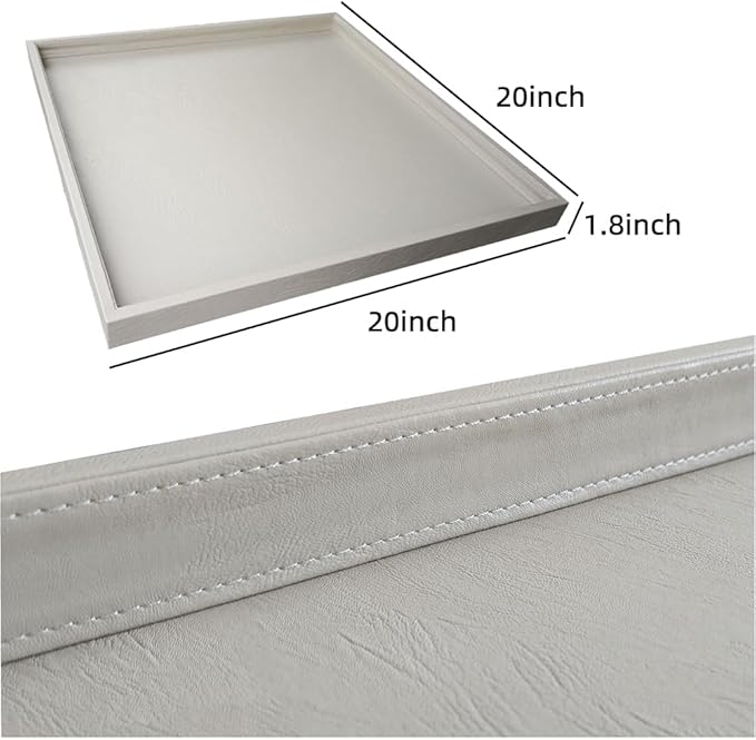 20 * 20 inches Luxury Leather Square Oversized Service Tray, Ottoman & Coffee Tray for Family Dinner, Out-of-House Picnic & Party (Beige)