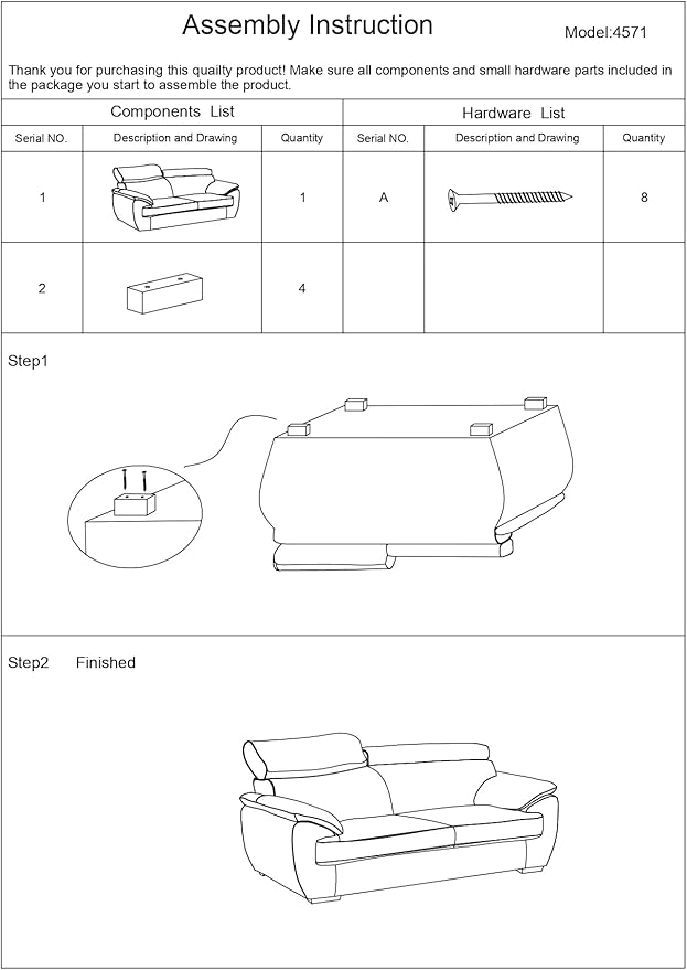 Blackjack Furniture 4571 Veal Collection Modern Genuine Leather Loveseat with Adjustable Headrest, Sturdy Wood Frame and Stainless Steel Legs, Stylish Living Room Love Seat, White