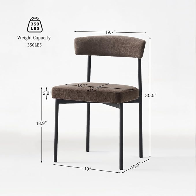 Grey Fabric Dining Chairs Set of 2, Armless Upholstered Kitchen Chair,Modern Dining Room Chair with Curved Backrest