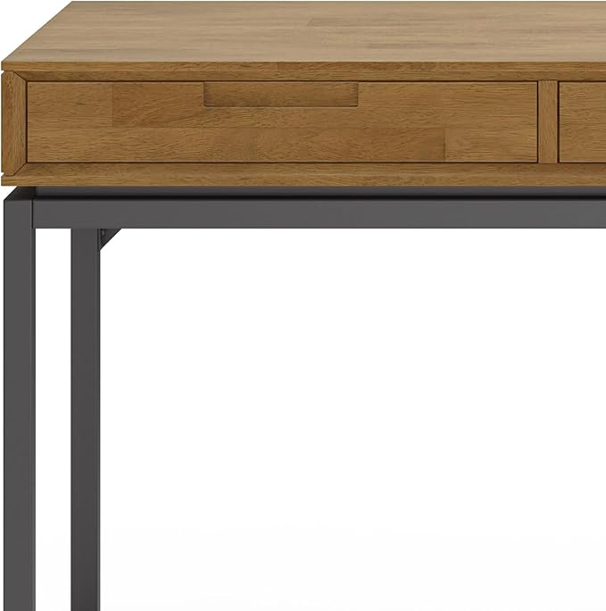 SIMPLIHOME Banting Desk - 72-Inch Wide Solid Hardwood and Metal Writing Desk in Medium Saddle Brown, Modern Industrial Home Office Computer Table for Study with 2 Drawers and Flip-Down Keyboard Tray