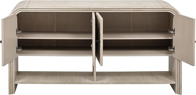 60'' Curved Sideboard with 4 Doors and Bottom Shelf, Versatile Wooden Accent Storage Cabinet Entryway Console Table for Hallway Living Room Dining Room (Beige-4.16)