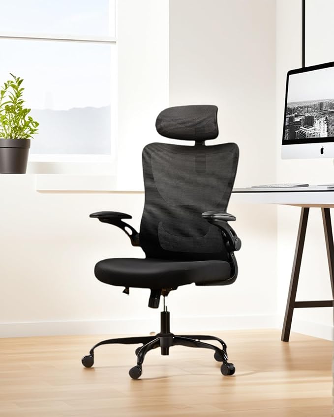Marsail Ergonomic Office Chair with Headrest Mesh Office Computer Desk Chair with Adjustable Lumbar Support Rolling Work Swivel Task Chairs with Wheel 3D Armrests