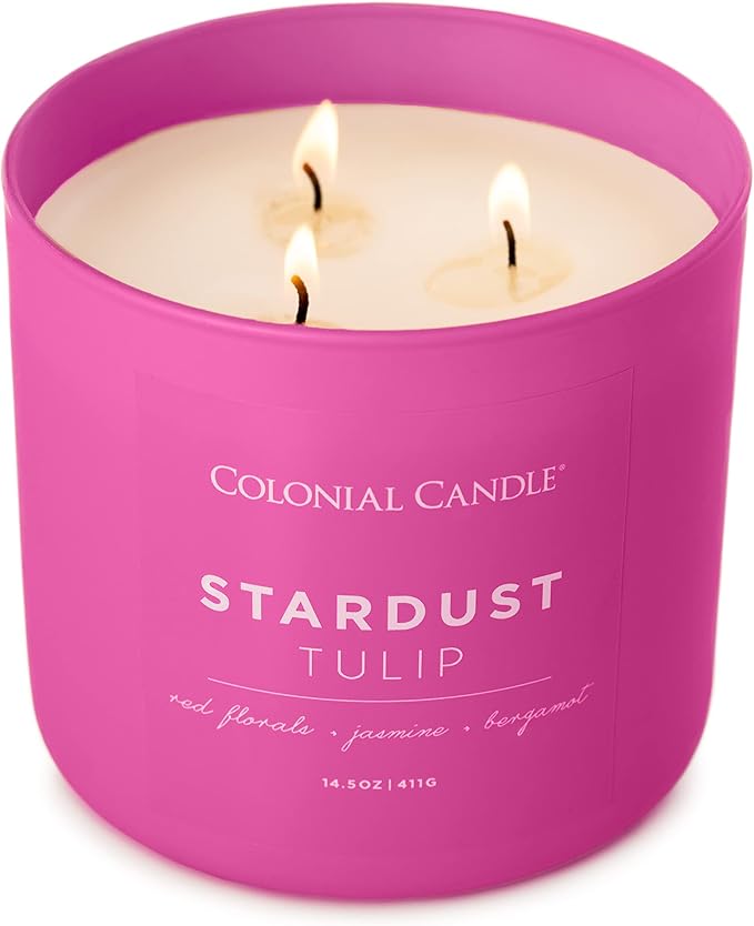 Colonial Candle Stardust Tulip Scented Jar Candle, Pop of Color Collection, 3 Wick, 14.5 oz - Up to 60 Hours Burn