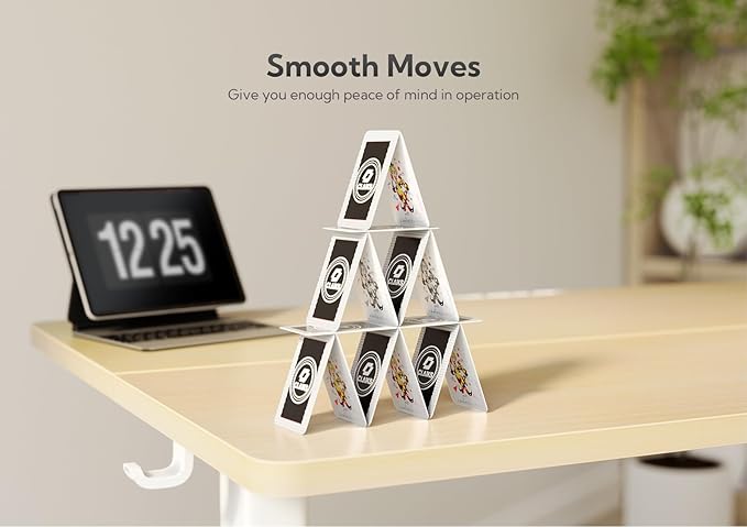 Claiks Electric Height Adjustable Stand Up Desk, 35x20 Inches Sit Stand Desk for Home Office, Nature Top/White Frame