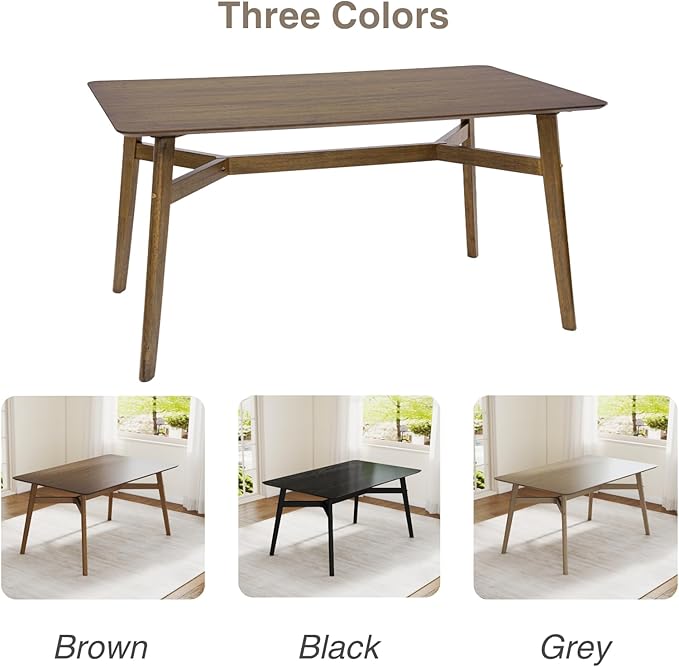 DUOMAY Modern Wooden Dining Table for 4-6 People, 59" Large Rectangular Dinner Table with Wood Legs for Home Dining Room Restaurant Farmhouse Kitchen, Brown