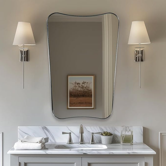 ANDY STAR Asymmetrical Wall Mirror 26”x38”, Brushed Nickel Bathroom Mirror for Wall, Modern Designer Mirror with Butterfly Shape Design Decorative for Bathroom, Entryway, Mantle