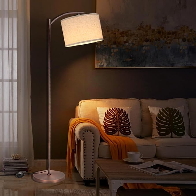 Floor Lamp for Living Room, Standing Lamp, Floor Lamp with Linen Lampshade for Home Décor, Office, Bedroom (Bulb Included) (Rose Gold)