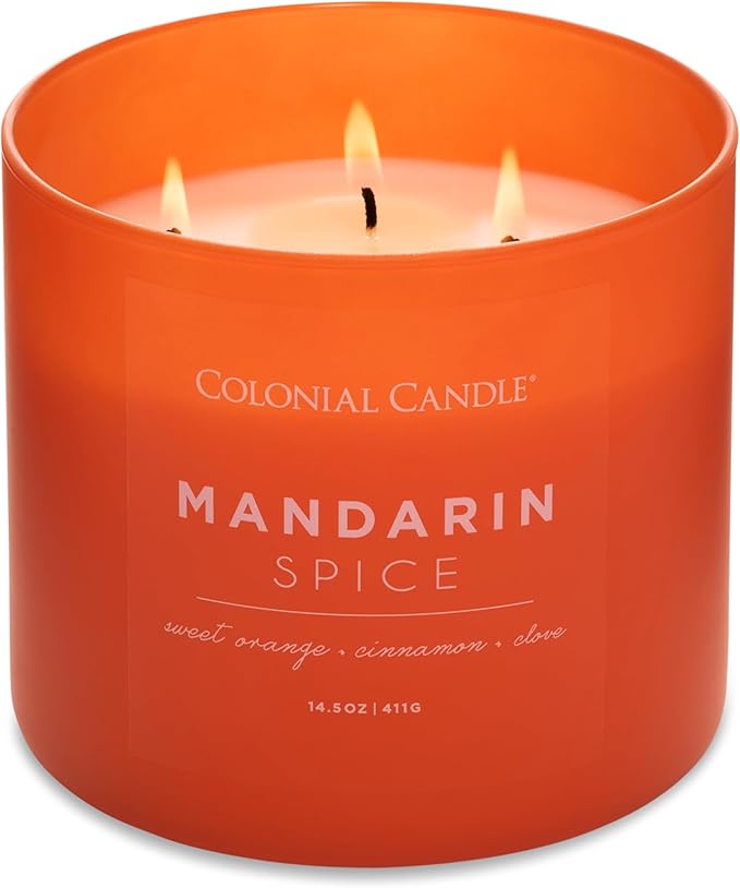 Colonial Candle Pop of Color Mandarin Spice 14.5 Oz Scented Matt Glass Jar Candle, Three Premium Cotton Wicks