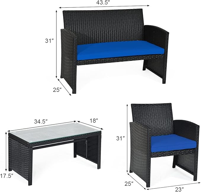 Tangkula 8 Pieces Patio Wicker Conversation Furniture Set, Patiojoy Sofa & Table Set w/4 Seats, Outdoor Rattan Sofa Set for Balcony Backyard, Wicker Chair Set with Tempered Glass Coffee Table