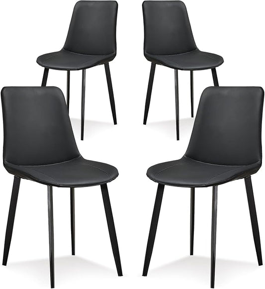 Black Dining Chairs Set of 4, Faux Leather Mid Century Modern Chairs with Metal Chair Legs, Kitchen Chairs for Dining Room, Restaurant, Living Room