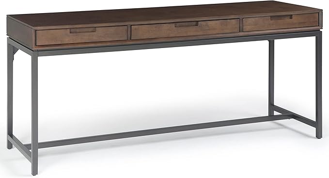 SIMPLIHOME Banting Desk - 72 Inch Wide Solid Hardwood and Metal Writing Desk in Walnut Brown, Modern Industrial Home Office Computer Table for Study with 2 Drawers and Flip-Down Keyboard Tray