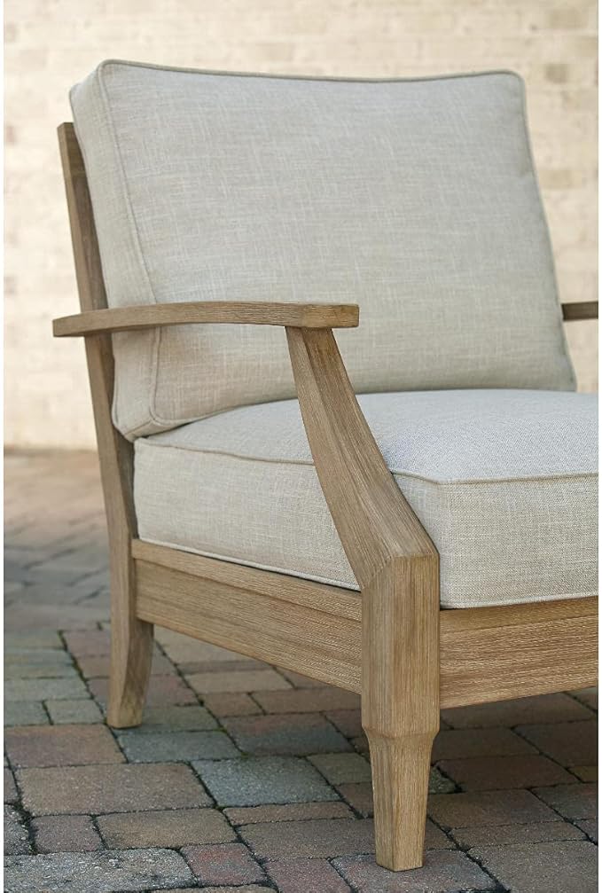 Signature Design by Ashley Clare View Outdoor Lounge Chair, All-weather Foam Cushion, Protective Finish, Eucalyptus Wood , 30" W x 35" D x 32" H, Beige