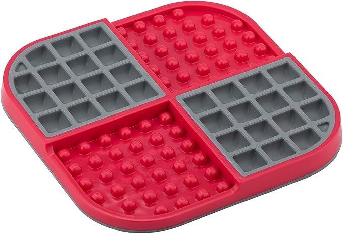 LickiMat Slomo, Cat Slow Feeder Lick Mat, Boredom Anxiety Reducer; Perfect for Food, Treats, Yogurt, or Peanut Butter. Fun Alternative to a Slow Feed Cat Bowl or Dish, Red